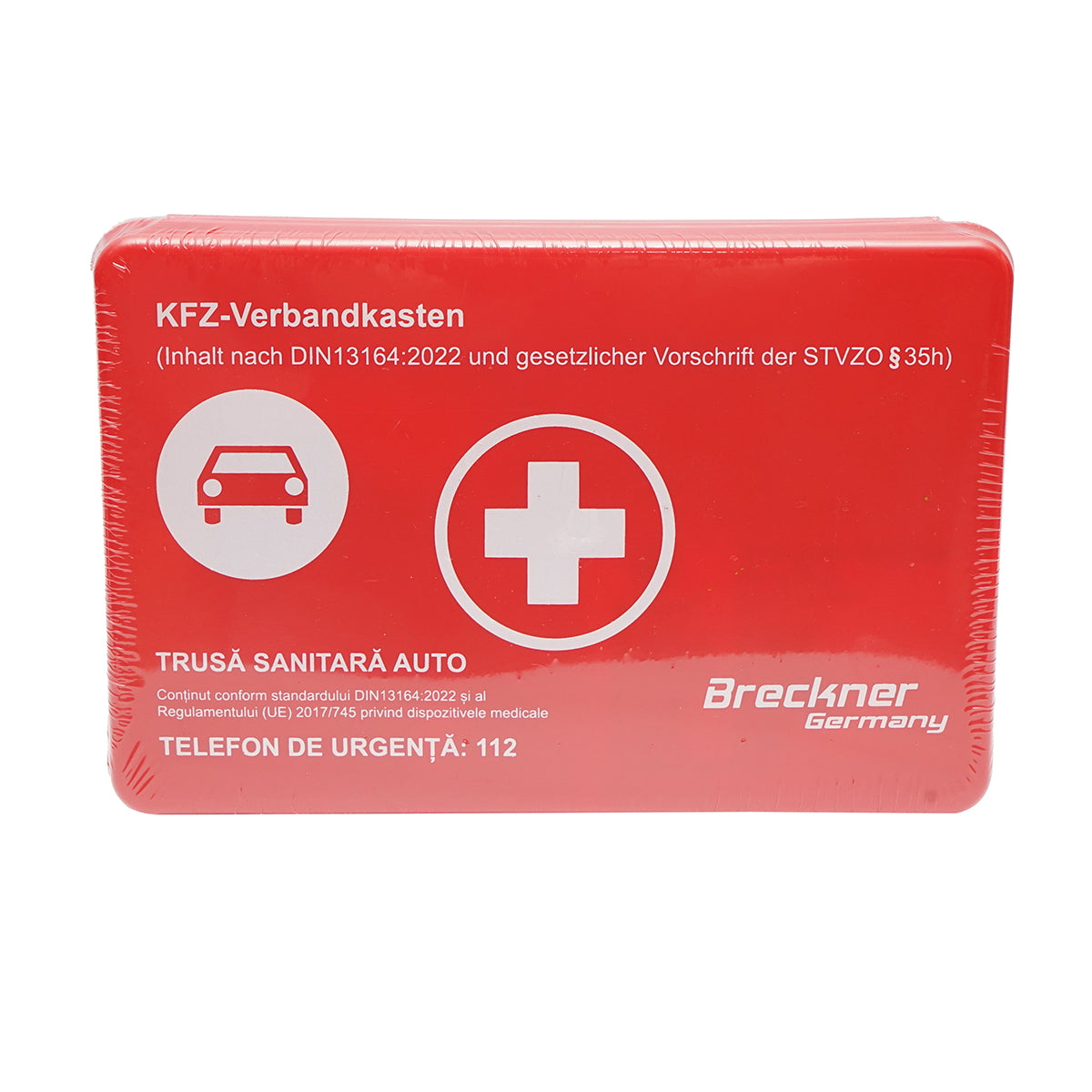 Car safety kit, mandatory legislative first aid package, medical kit, fire extinguisher, 2 warning triangles Breckner Germany