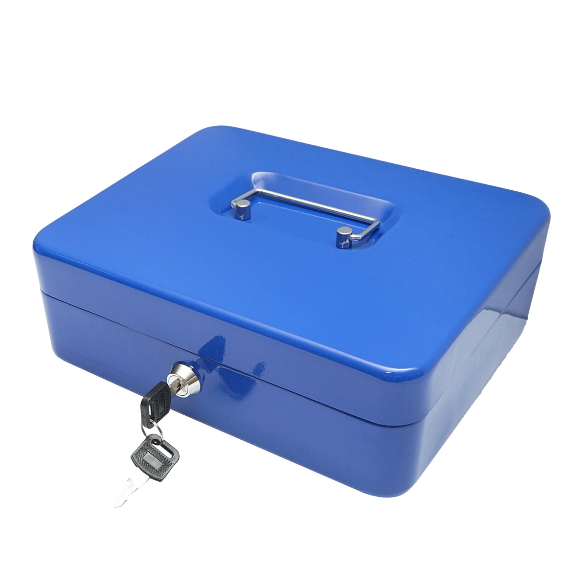 Metal box for money with lock and 2 blue keys, 250x200x90mm