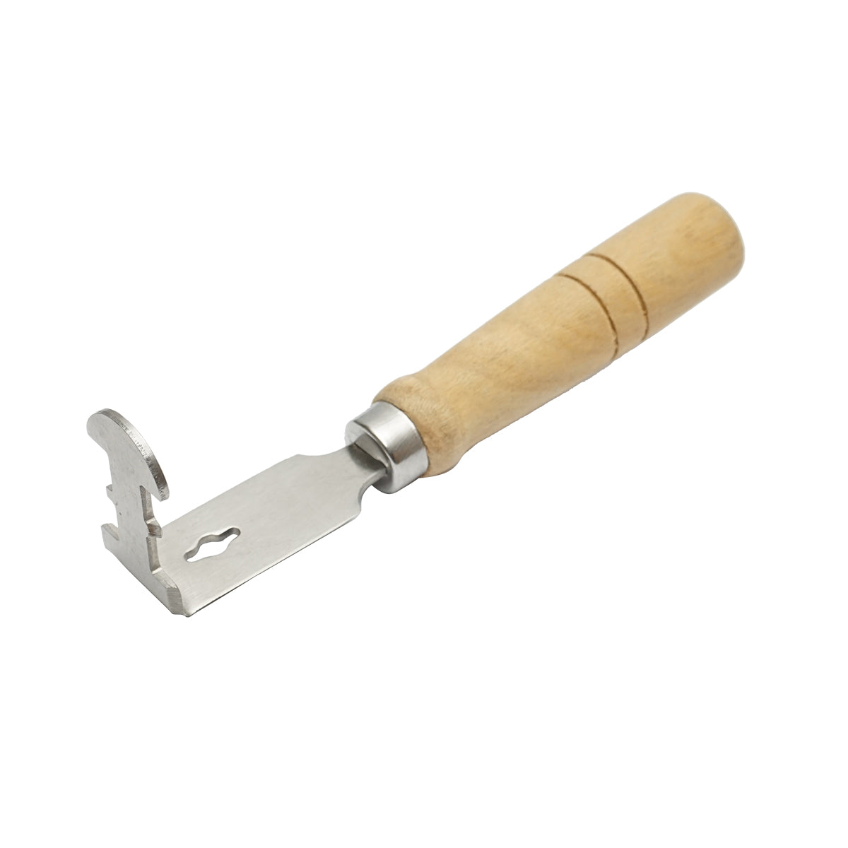 Bee knife with wooden handle for cleaning wax and propolis frames.