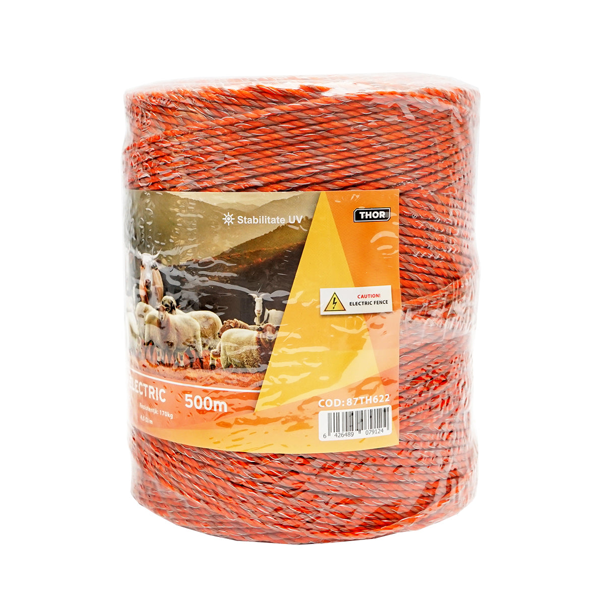 Orange-brown wire roll with 3mm metal insert 5x0.2mm SS, resistance 4.5 Ohm/m, 500m electric fence Thor