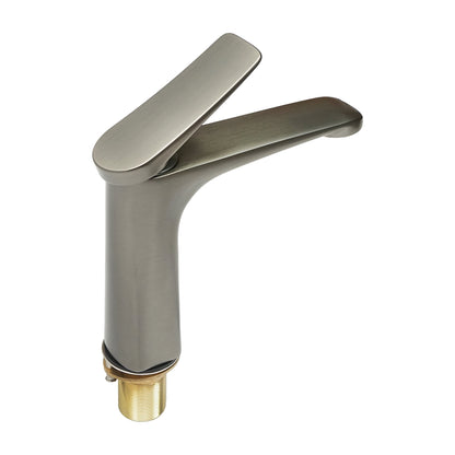 Bathroom sink faucet, mounted on sink or countertop, matte graphite finish.