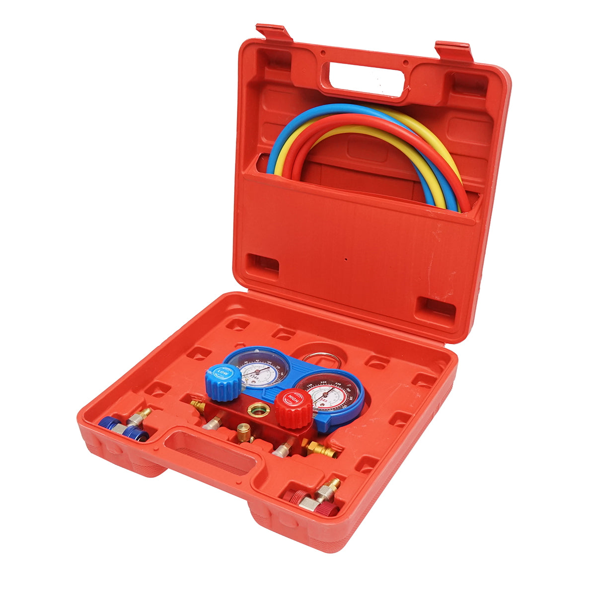 Verification and charging kit for automotive air conditioning systems, freon R22, R32, R134a, R410a