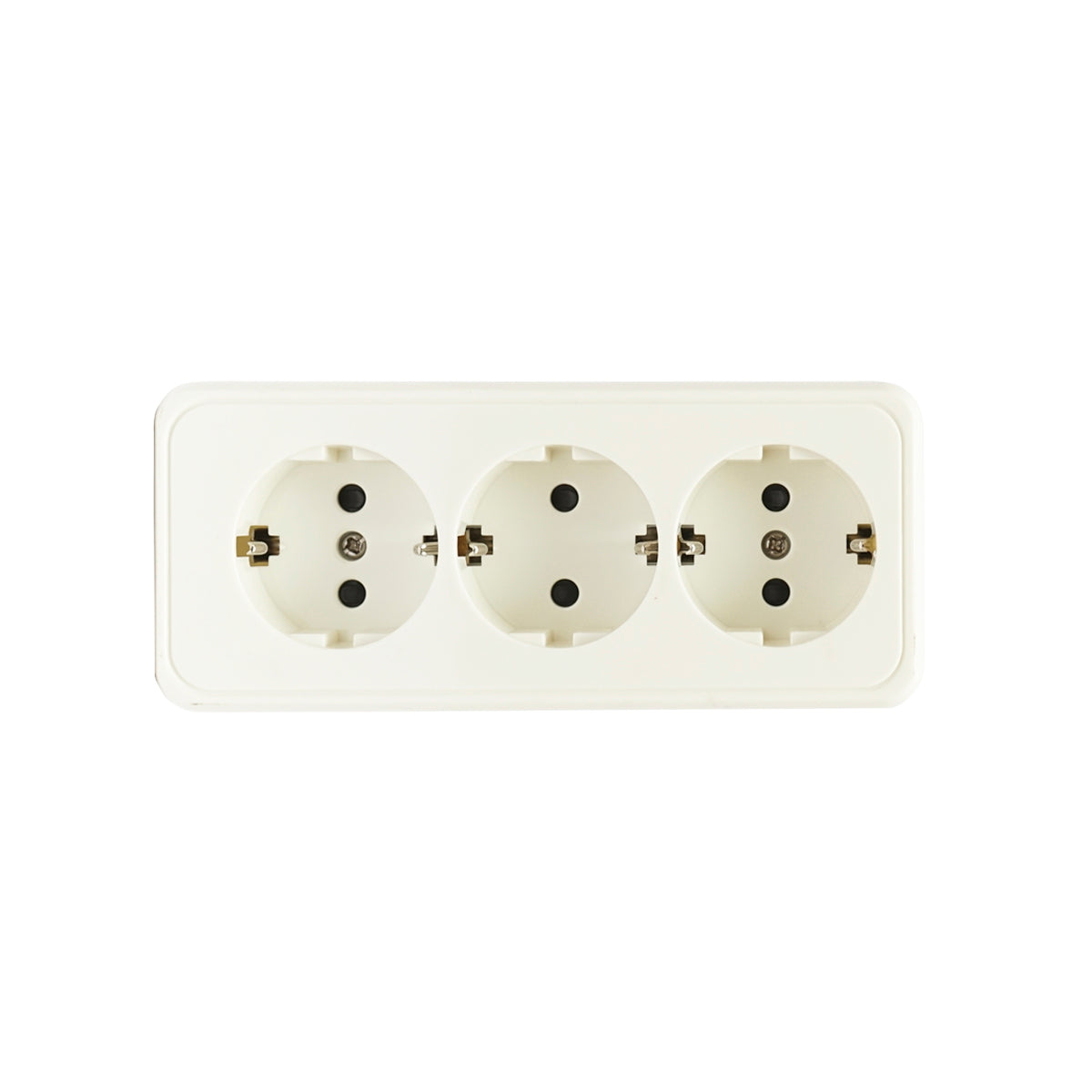 Schuko socket with 3 inputs, white grounding for 16A, 250V, installed with child protection Breckner Germany