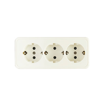 Schuko socket with 3 inputs, white grounding for 16A, 250V, installed with child protection Breckner Germany