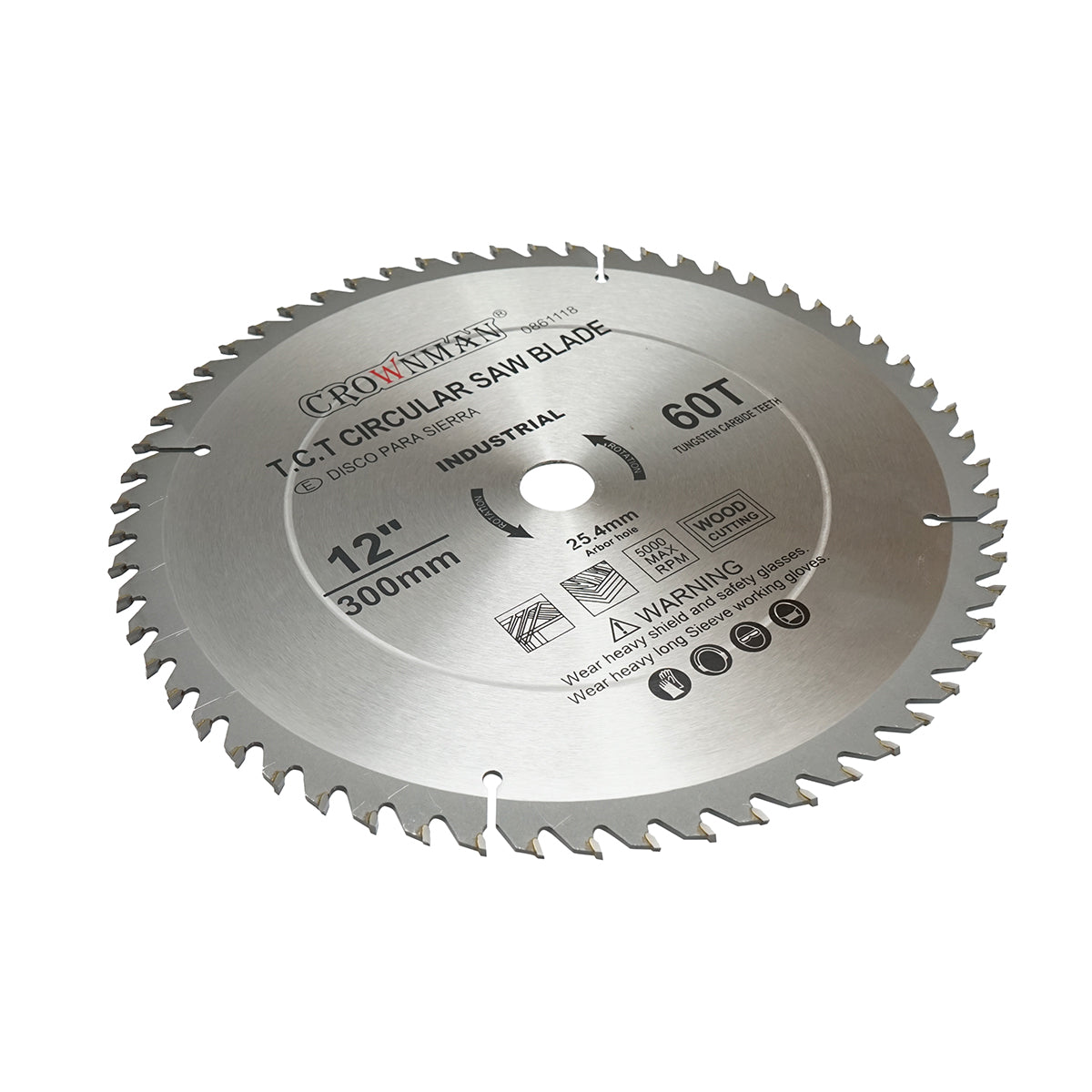 Crownman 300x25.4mm circular saw blade for wood, max speed 5000rpm, 60 teeth, industrial