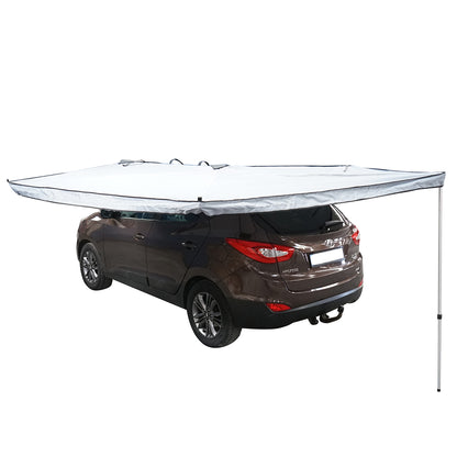 Car side awning, 270 degree retractable with ceiling attachment