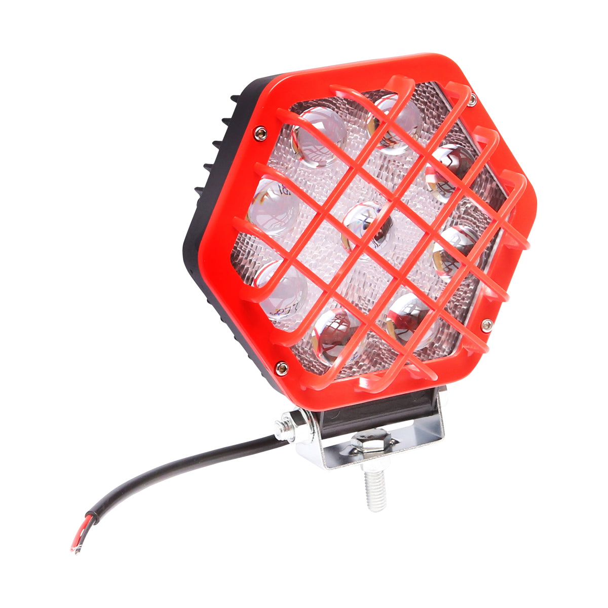 Hexagonal projector lamp with red plastic grille, 9 LEDs, radiation angle 30, DC 10-80V 27W Breckner Germany