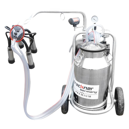 Cow milking machine with 160cc collection group, galvanized chassis, 30L stainless steel tank, 1 station Breckner Germany