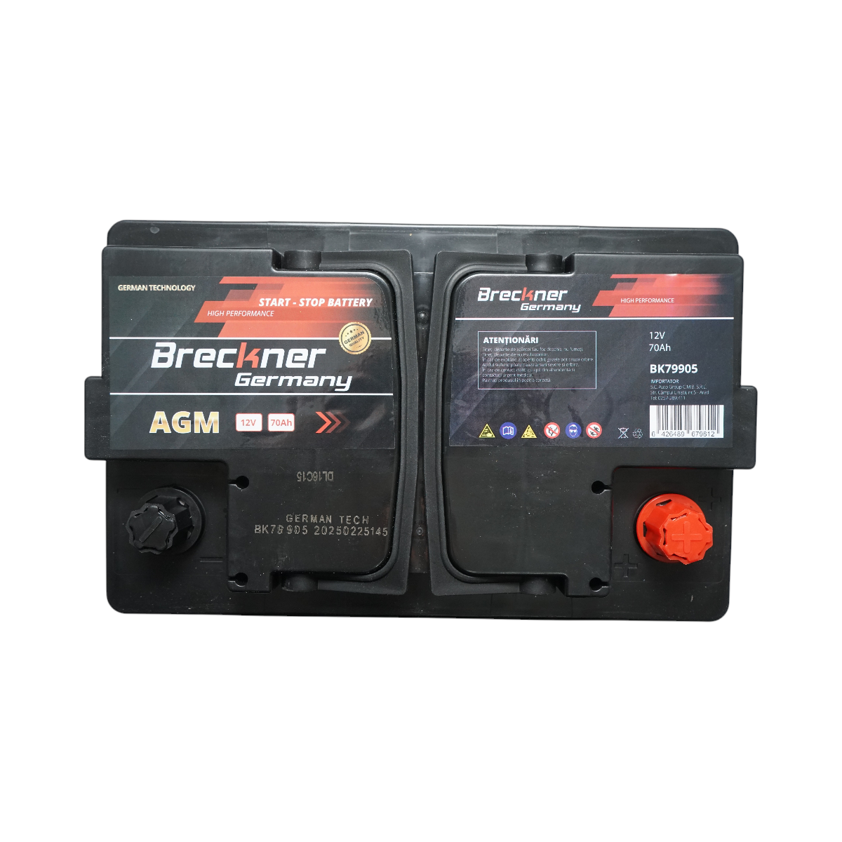AGM start-stop car battery 12V 70 Ah, 900A at start 275x175x195mm Breckner Germany