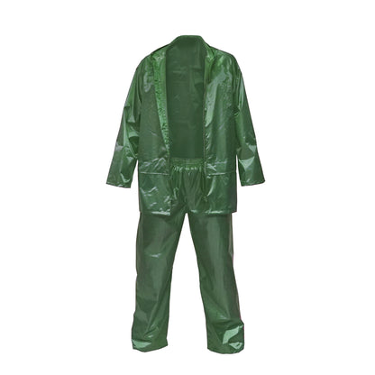 Waterproof suit size L with hood and polyester and PVC pants, green Breckner Germany