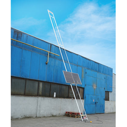Electric lift with mobile cart and remote control for raising photovoltaic solar panels up to 19m