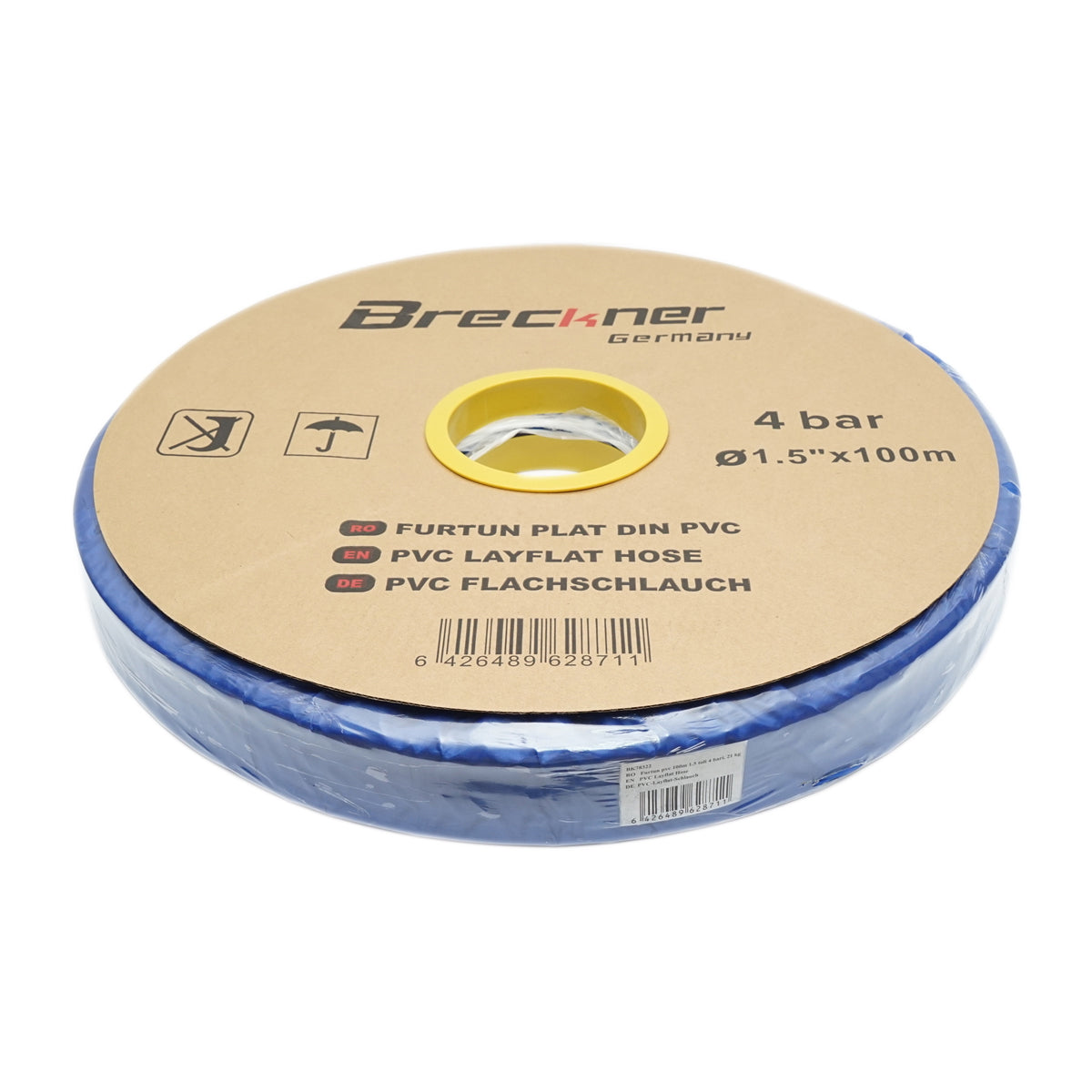 Flat water hose for irrigation made of PVC 1.5 toll length 100m, PN4 Breckner Germany