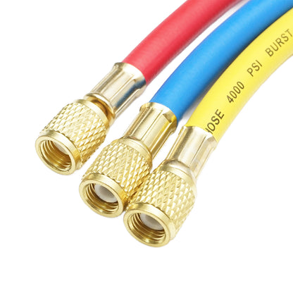 90 cm hose set in 3 colors for charging R-410a refrigerant.
