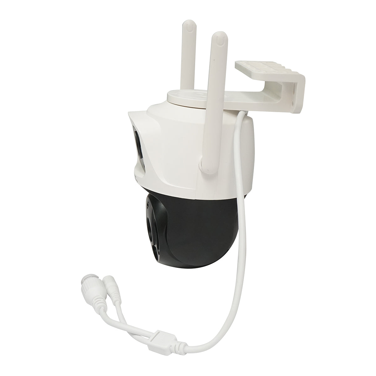 6 MP dual lens surveillance camera, P2P WIFI 2.4GHz, 360 degree PTZ rotation with motion sensor, siren, human detection, and iCSee app