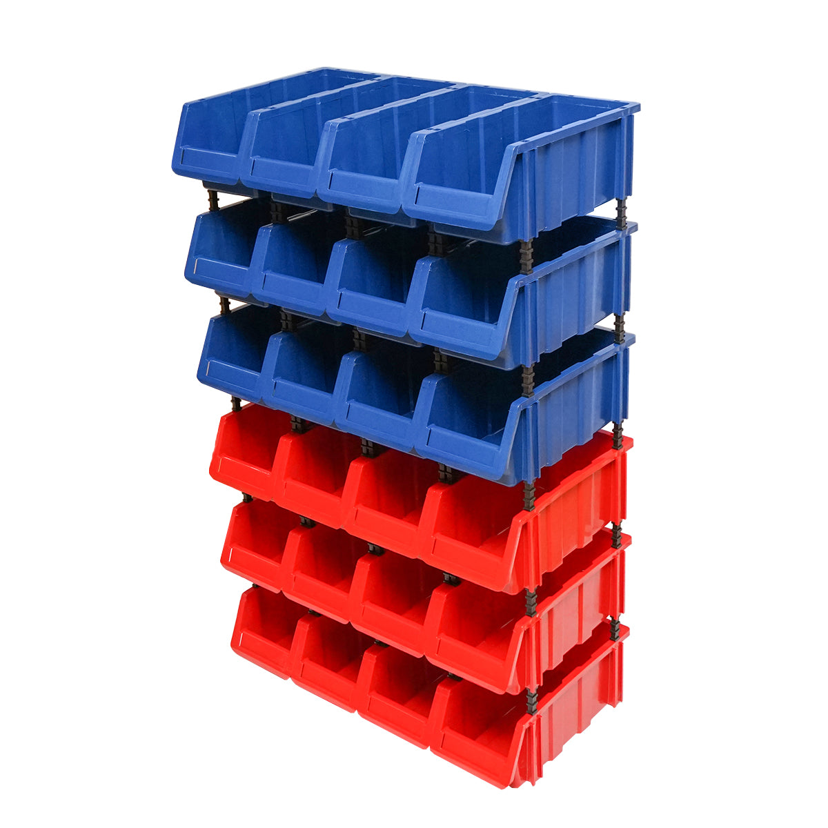 Stand with 24 boxes for storage/organization, red plastic box, blue, 700x400x1150mm
