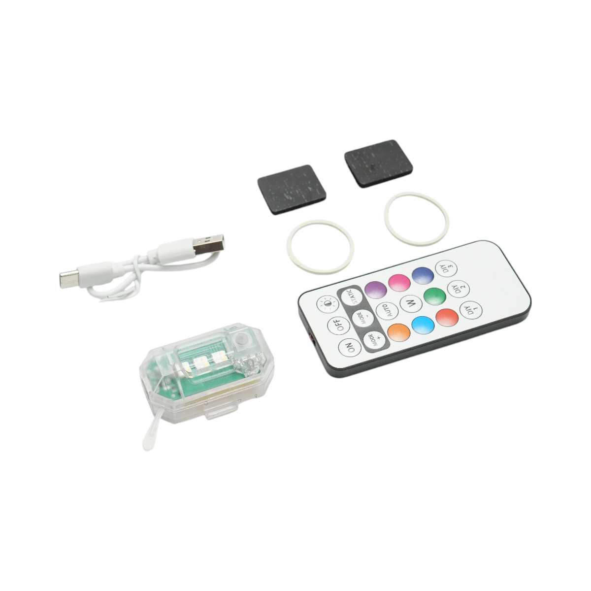 RGB strobe LED lamp with remote control, 10 modes, 8 colors, 150mAh lithium rechargeable USB-C battery IP65