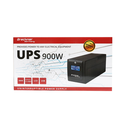 UPS 1500VA/900W with 2x9Ah batteries and 4 schuko sockets, LCD, USB, AVR Breckner Germany