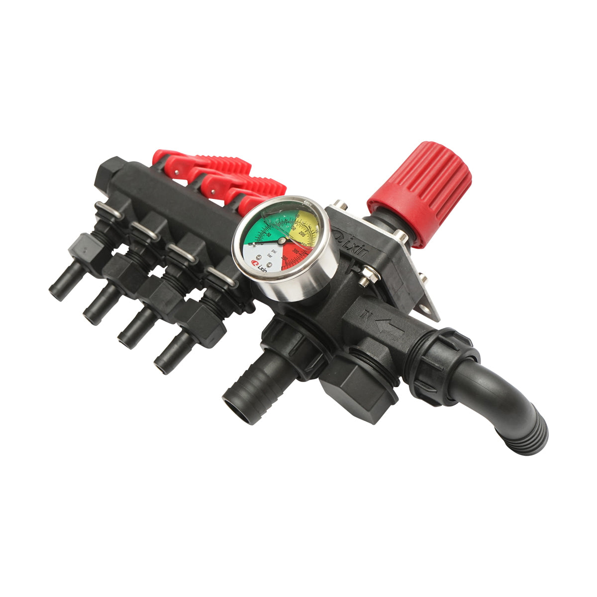 Distributor with 4 outlets and glycerin manometer for herbicide sprayer (compatible with Polish model)
