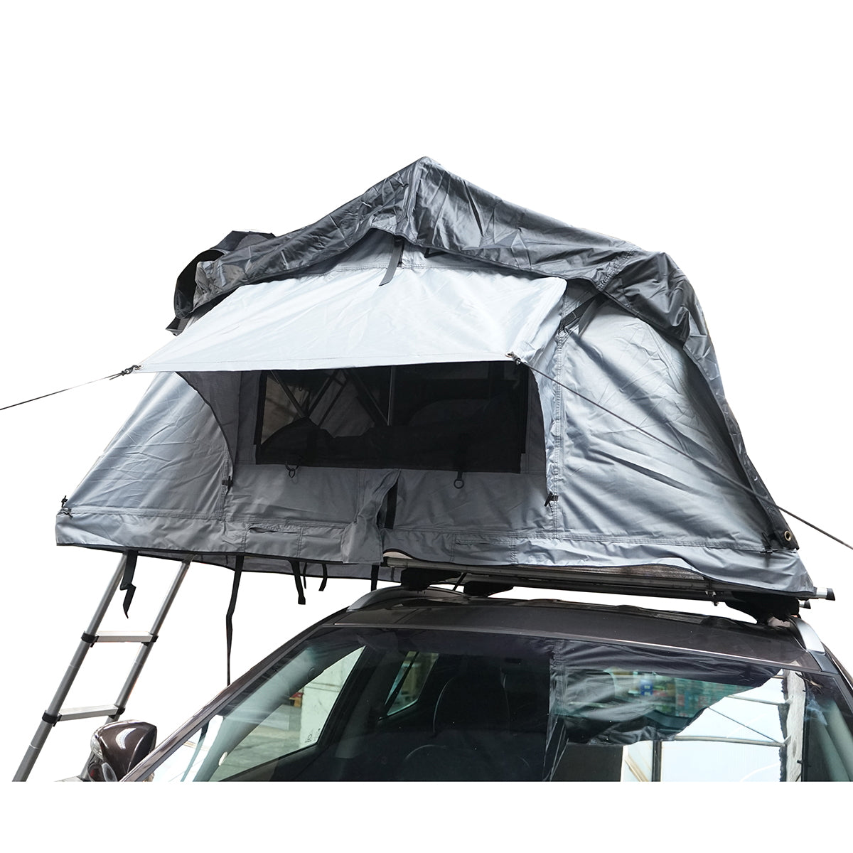 Waterproof car tent for 2 people, attachment to the roof with a platform and ladder