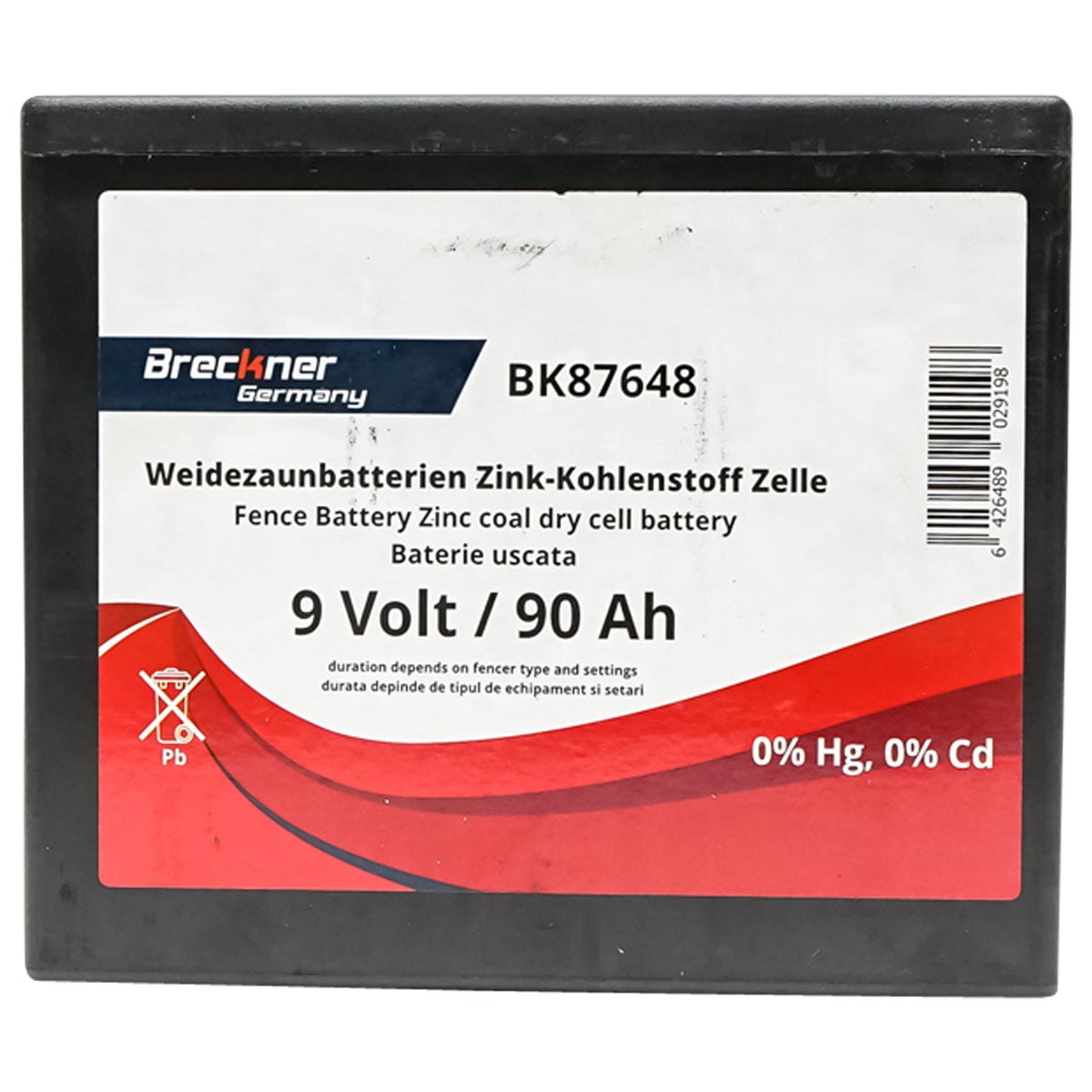 Dry battery (non-rechargeable) 9V 90Ah for electric fence Breckner Germany