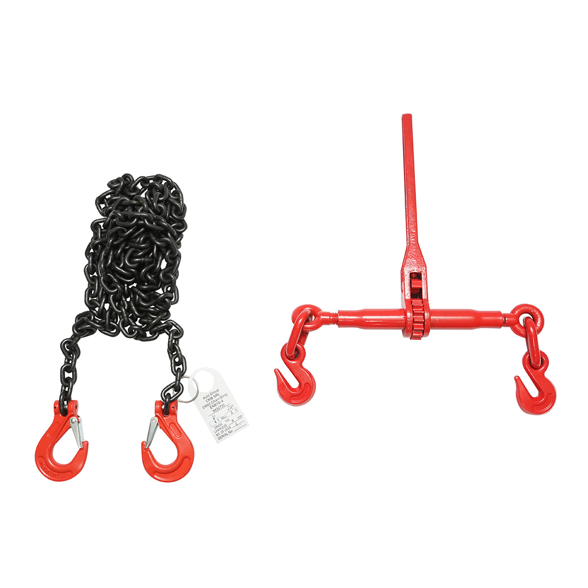 Anchor chain for heavy machinery with a ratchet tensioning device, load capacity 4T, chain length 4m, link thickness 8mm.