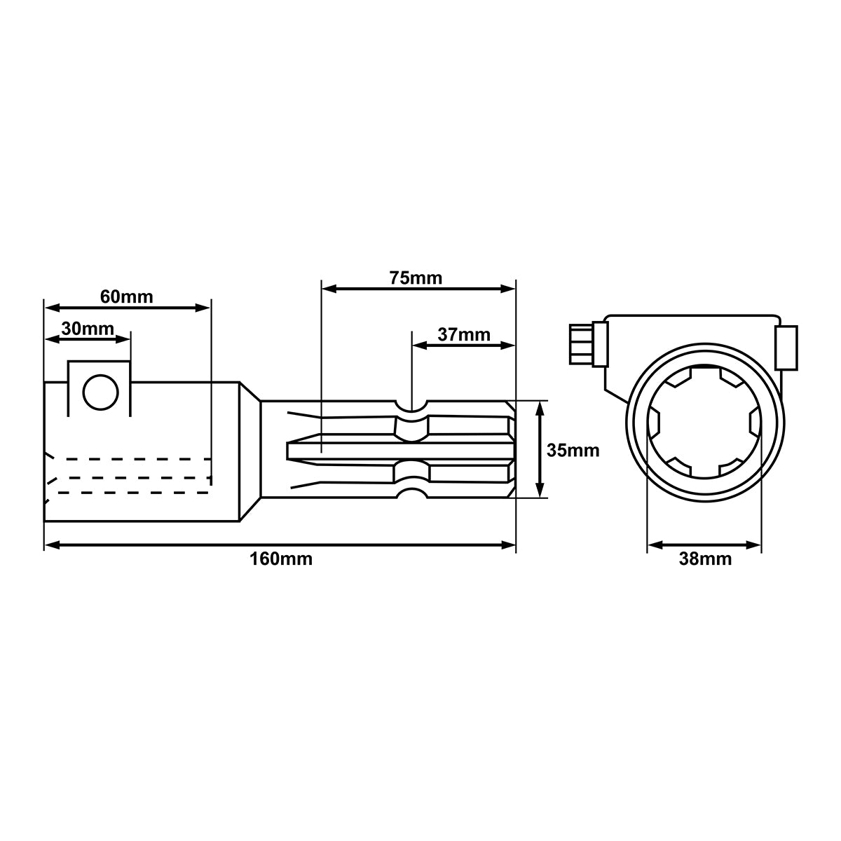 Cardan adapter 1 3/8-Z8 to Z6 length 160 mm
