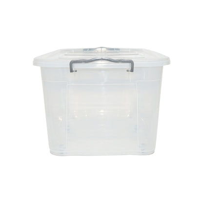 80L storage box with lid and wheels made of transparent plastic 478x750x370mm