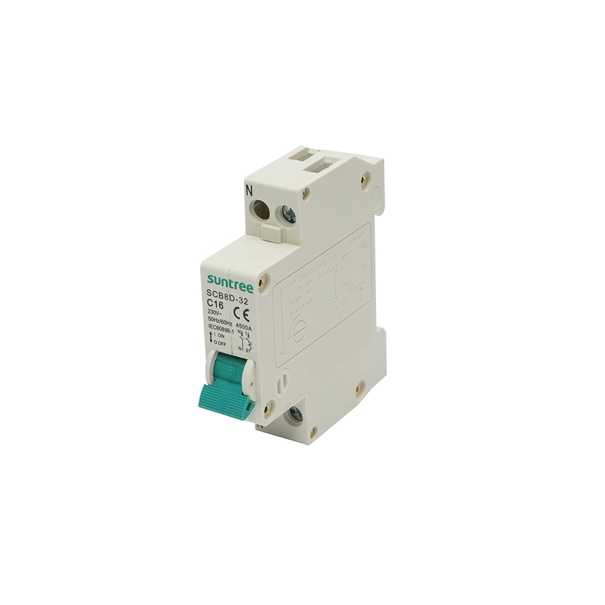Bipolar automatic circuit breaker 1P+N, 16A, 4.5kA Suntree