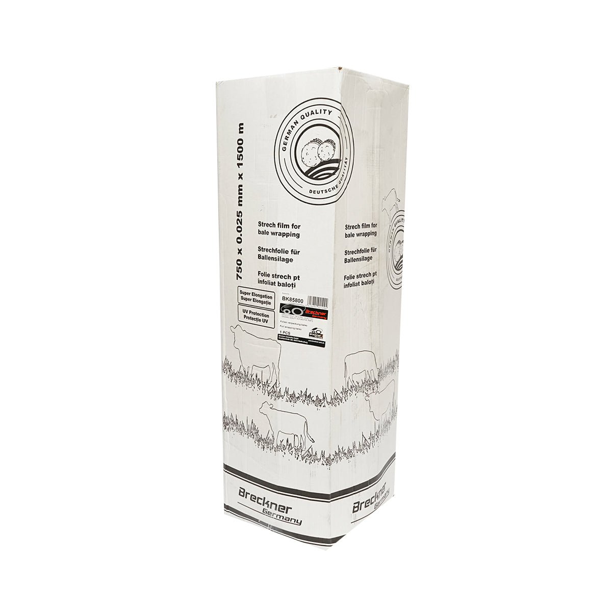 White foil wrapped bales 750mm x 25mic x 1500m 27.45Kg with UV protection Breckner Germany