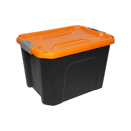Box, heavy duty storage box 40L with lid, orange 490x380x200mm Breckner Germany