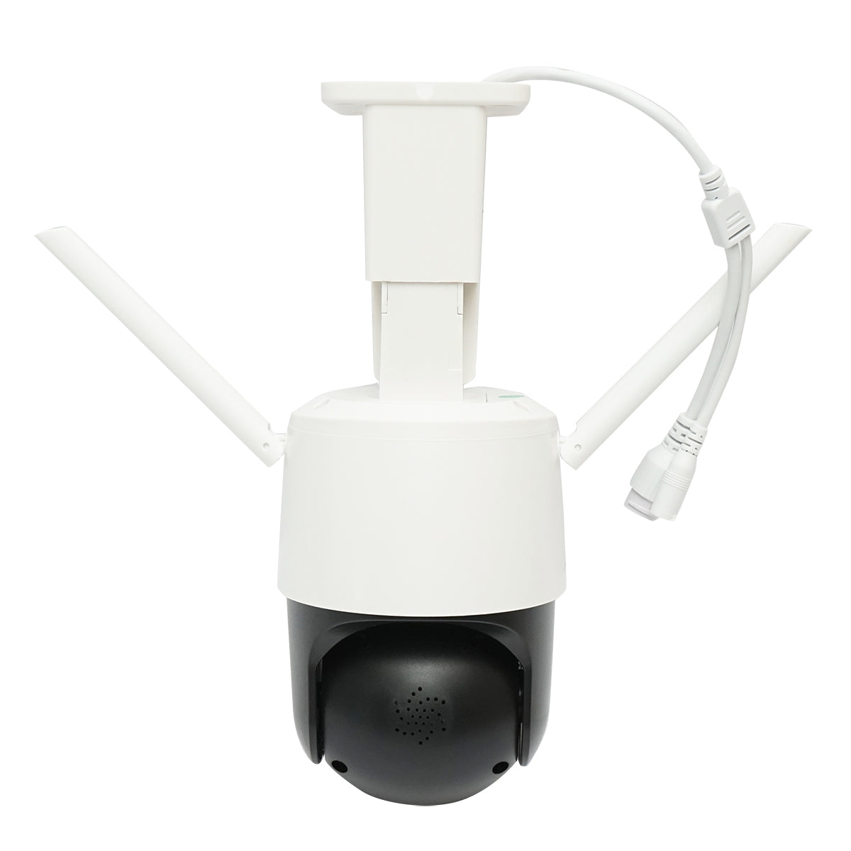 Dual lens surveillance camera 6MP, P2P WIFI 2.4G 1080P, PTZ with motion sensor, human detection, and iCSee application.