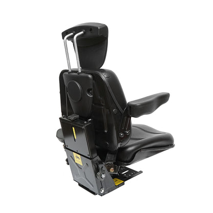 Universal height-adjustable seat with armrests and headrest for tractor, agricultural machinery, industrial equipment, forklift.
