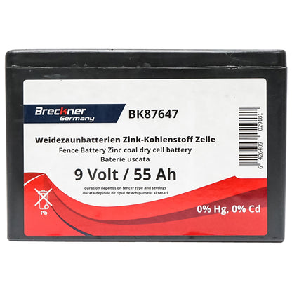 Dry battery (non-rechargeable) 9V 55Ah for electric fence Breckner Germany