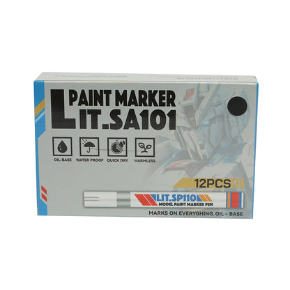 Black oil-based paint markers, waterproof, quick-drying, 12 pieces