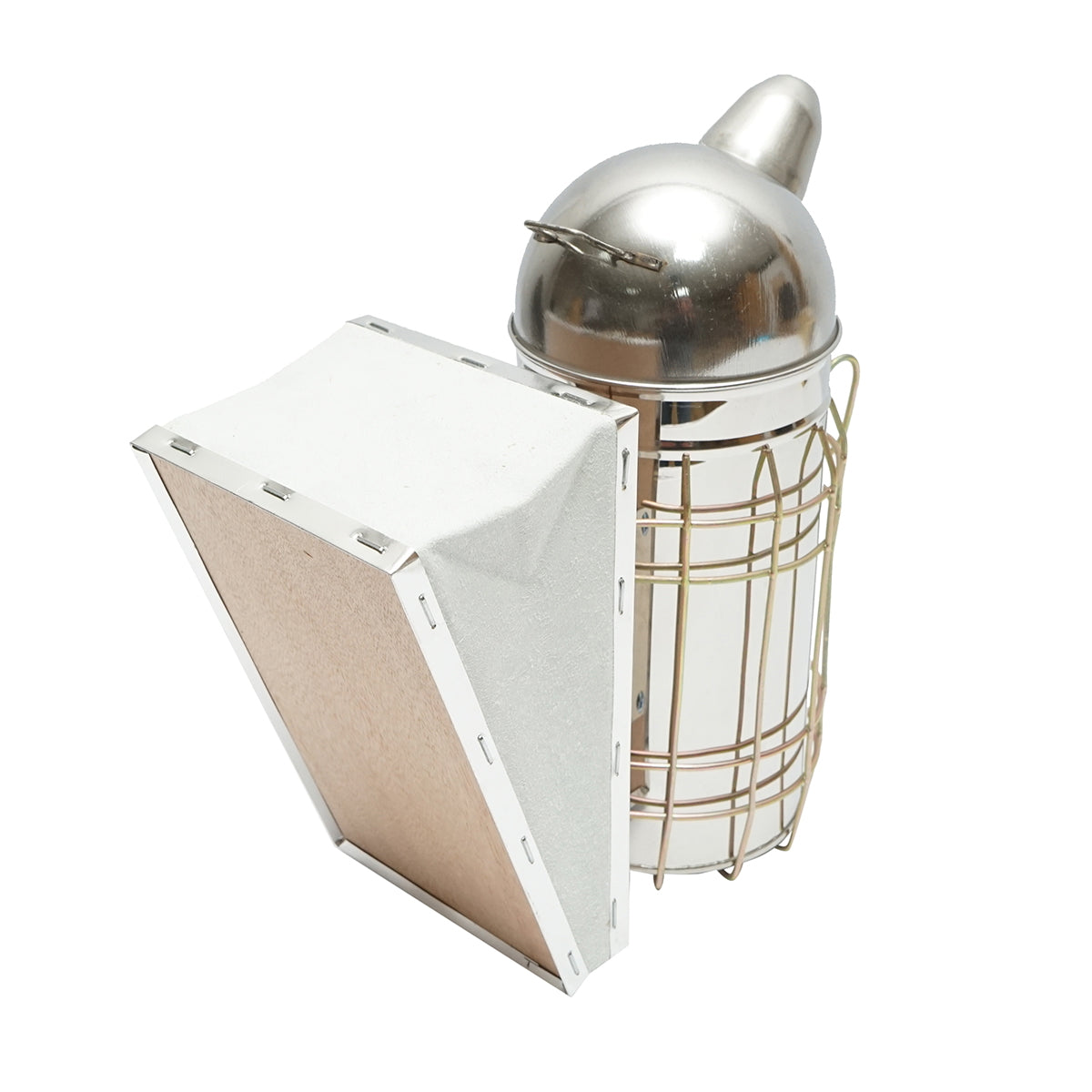 Stainless steel bee smoker with thermal shield cylinder and leather bellows 250mm