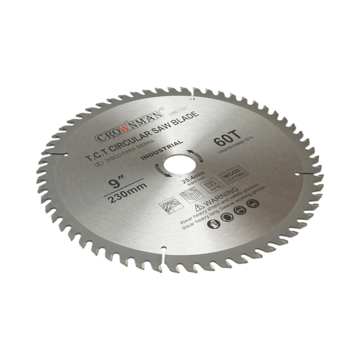 Crownman industrial wood cutting circular saw blade 230x25.4mm, max speed 6600rpm, 60 teeth.