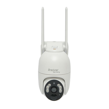 2MP surveillance camera with solar panel and 18000mAh battery, 4G SIM card, 360-degree PTZ rotation, human detection PIR, and Ubox application.