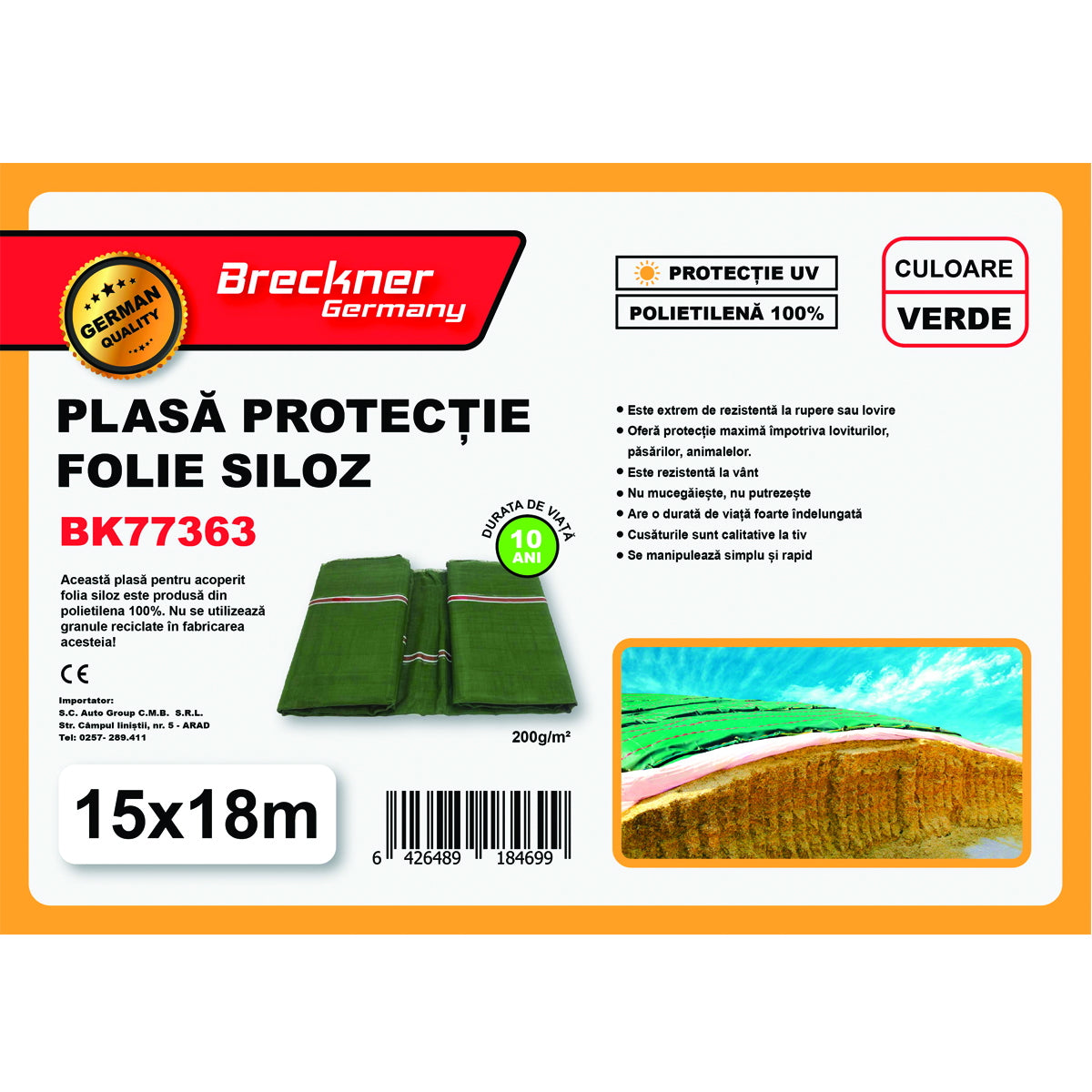 Protection net/tarpaulin for green silo film 15x18m Breckner Germany