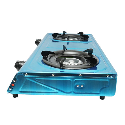 Gas stove, stainless steel with 2 cast iron burners 2.5KW, automatic ignition 715x380x94mm Breckner Germany
