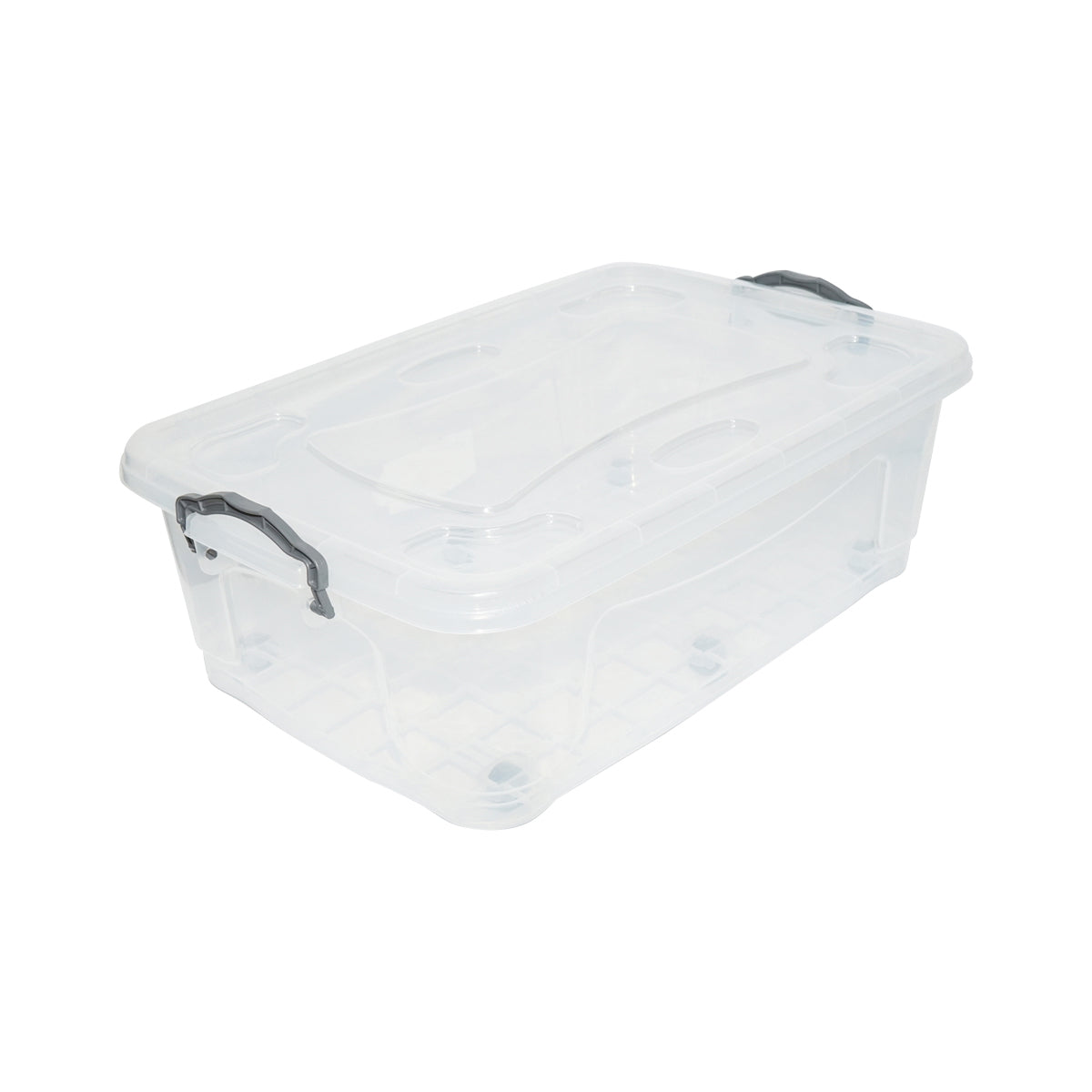 30L storage box with lid and wheels made of transparent plastic 630x400x200mm