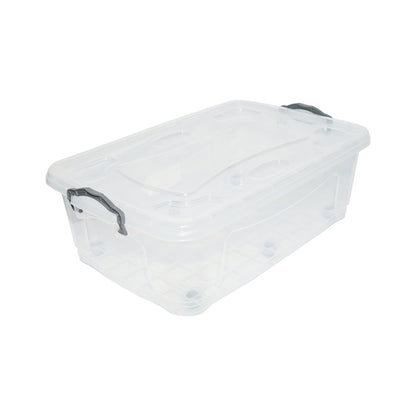 30L storage box with lid and wheels made of transparent plastic 630x400x200mm