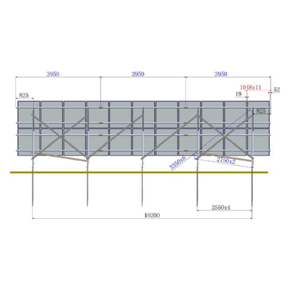 Complete mounting system, ground structure for 22 solar photovoltaic panels at an angle of 35 degrees Breckner Germany