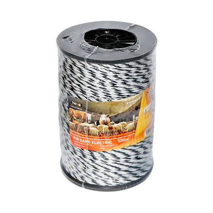 Roll of black and white wire with 4mm metal insert, 3x0.2mm SS, resistance 9 Ohm/m, 500m electric fence Thor