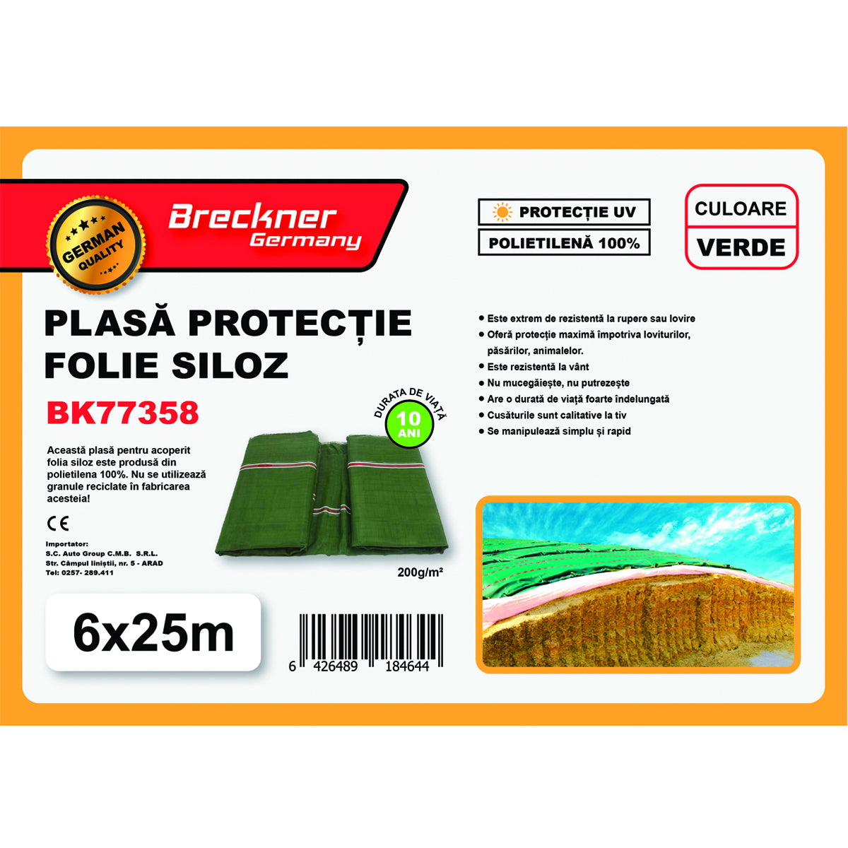 Protection net/tarpaulin for green silo film 6x25m Breckner Germany