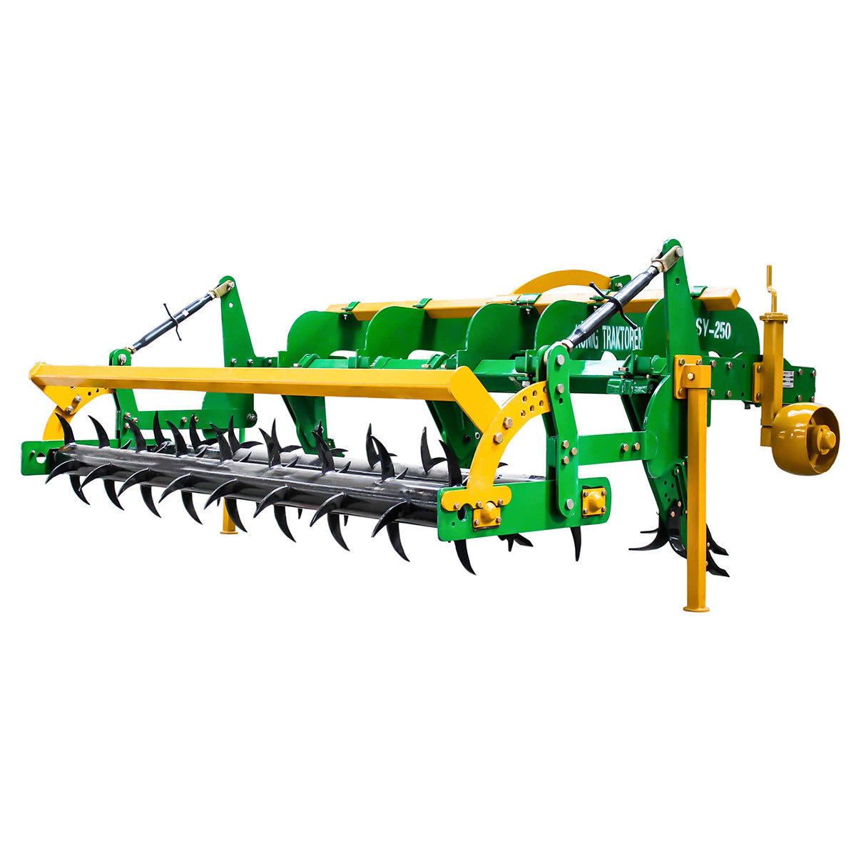 Scarifier with 5 fingers and 2 drums with spikes