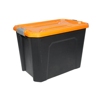 Box, heavy duty storage box 60L with lid, orange 580x380x405mm Breckner Germany
