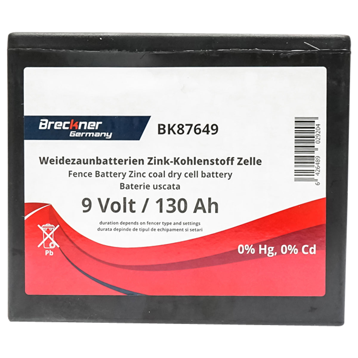 Dry battery (non-rechargeable) 9V 130Ah for electric fence Breckner Germany