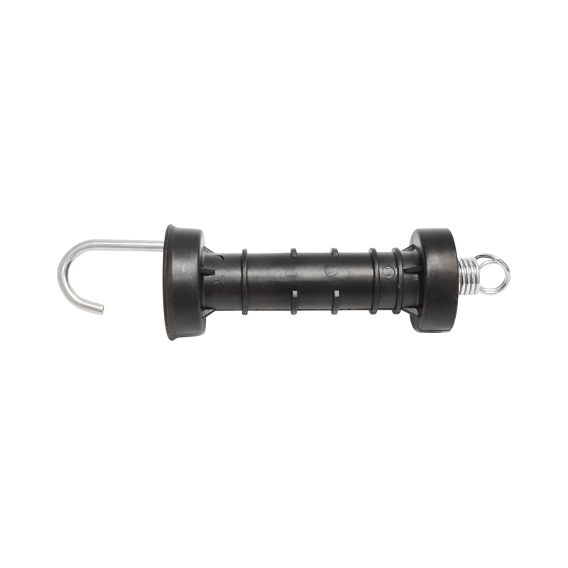 Black gate handle with hook and electric fence arc Breckner Germany