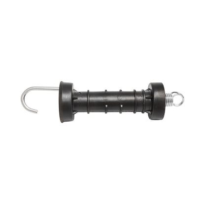 Black gate handle with hook and electric fence arc Breckner Germany