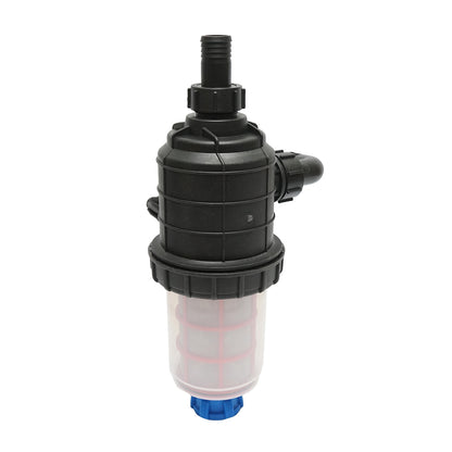 Transparent herbicide filter with 2 screens and self-cleaning valve, connection 32mm